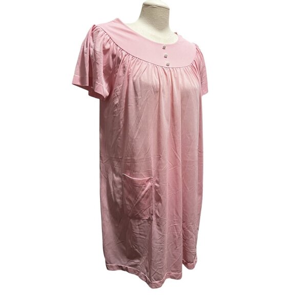 Vintage Handmade 70's Pink Flowy Nightgown with Pocket Sz Medium/Large Womens Sh - Picture 3 of 12